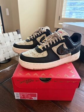 Nike Air Force 1 Premium Goods Low Black & Cream with Textured Swoosh